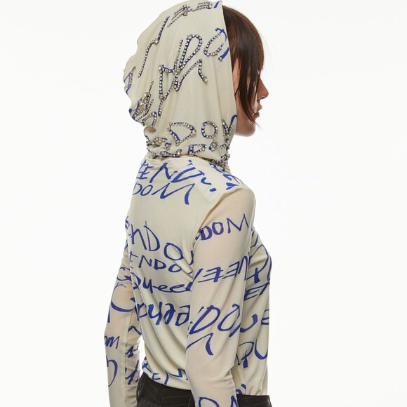 H&M Studio Collection Mesh Hoodie‎ Embellish Jewel Light Graffiti Top Shirt XXS - Picture 1 of 4